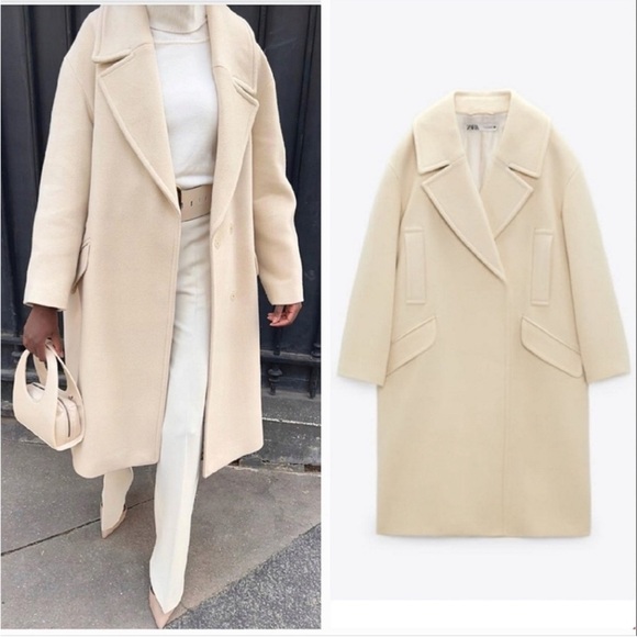 NWT Zara Cream Oversized Wool Coat - Picture 3 of 8